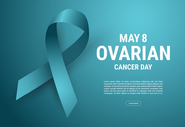 Ovarian Cancer Awareness Calligraphy Poster Design. Realistic Teal Ribbon. September is Cancer Awareness Month.  Illustration