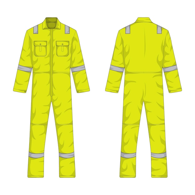 overalls front and back view hi vis workwear vector illustration