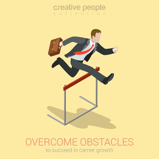 Overcome obstacle crisis risk avoid business problem trouble concept flat 3d web