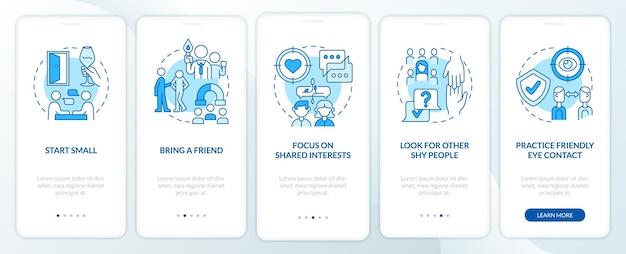 Overcome shyness blue onboarding mobile app screen