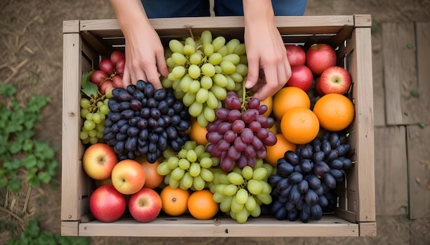 Vector overhead view of a crate filled with fresh fruit