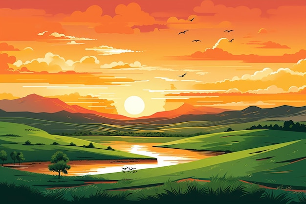 Overjoyed Landscape At Sunset Style