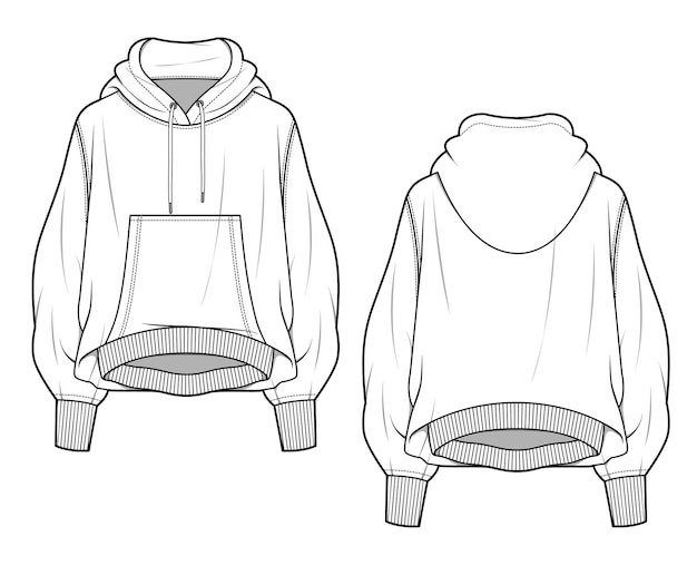 Vector oversized hoodie for men and women technical flat sketch vector template