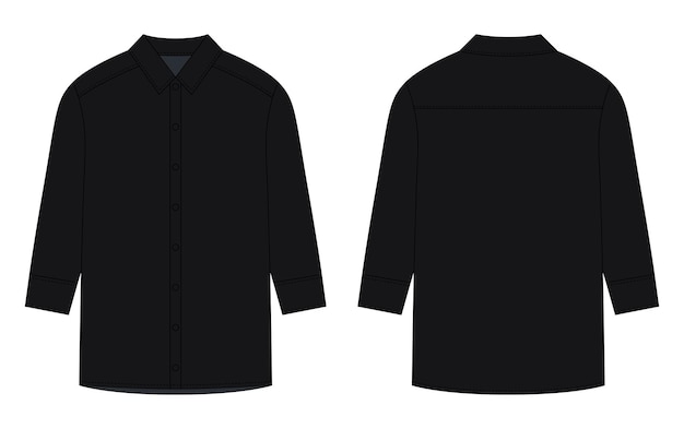 Oversized shirt with long sleeves and buttons technical sketch Black color