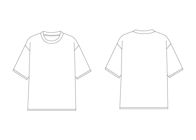 Vector oversized tshirt fashion flat technical drawing template flat apparel t shirt fashion flat