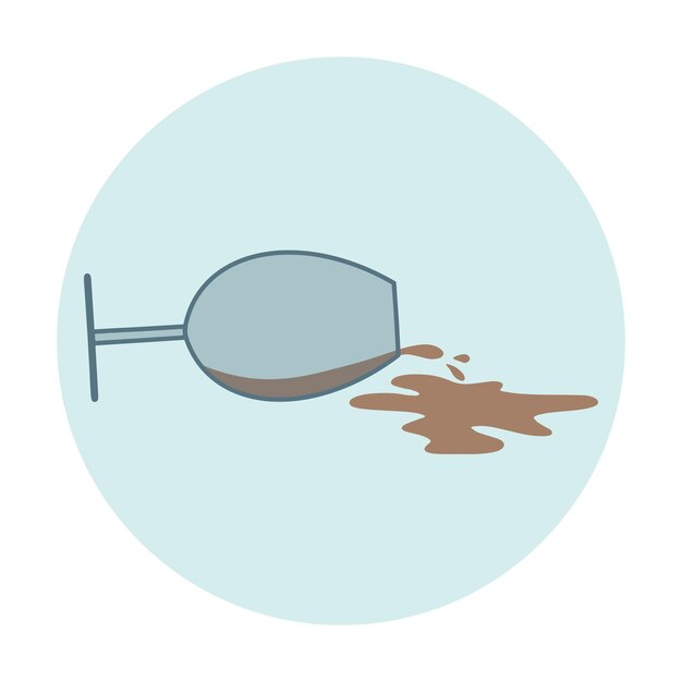 Vector overturned transparent glass with a spilled drink spilled wine cartoon flat illustration