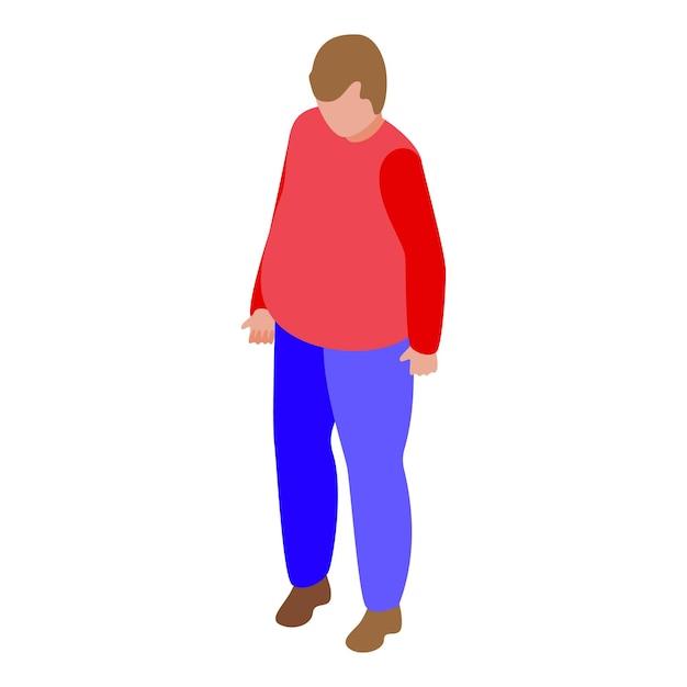 Vector overweight man standing and looking down isometric icon