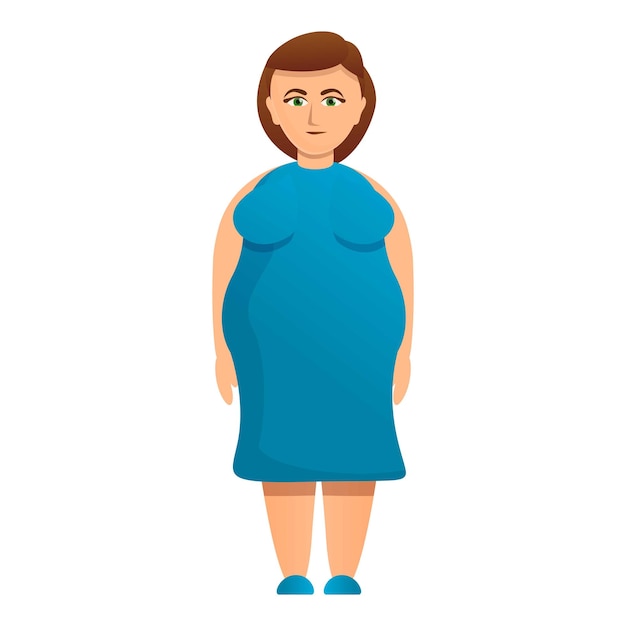 Overweight woman in blue dress icon Cartoon of overweight woman in blue dress vector icon for web design isolated on white background