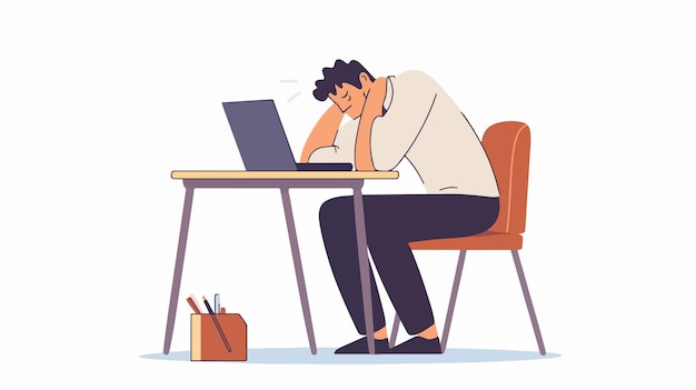 Vector overwhelmed person concept tired man sitting