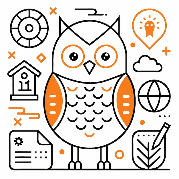 Vector owl and abstract shapes