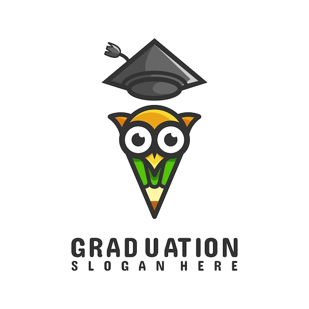 Owl bird graduation cute mascot brand Illustration logo