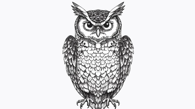 Owl Bird Lined Vector Illustration Handdrawn Vector