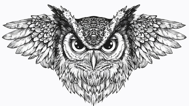 Owl Bird Lined Vector Illustration Handdrawn Vector