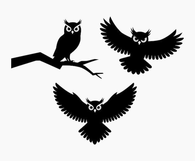 Owl bird silhouette editable EPS vector isolated illustration template