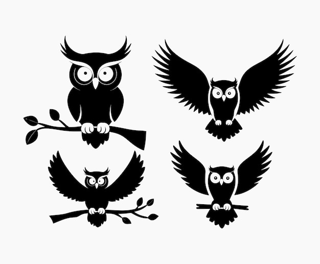 Vector owl bird silhouette editable eps vector isolated illustration template