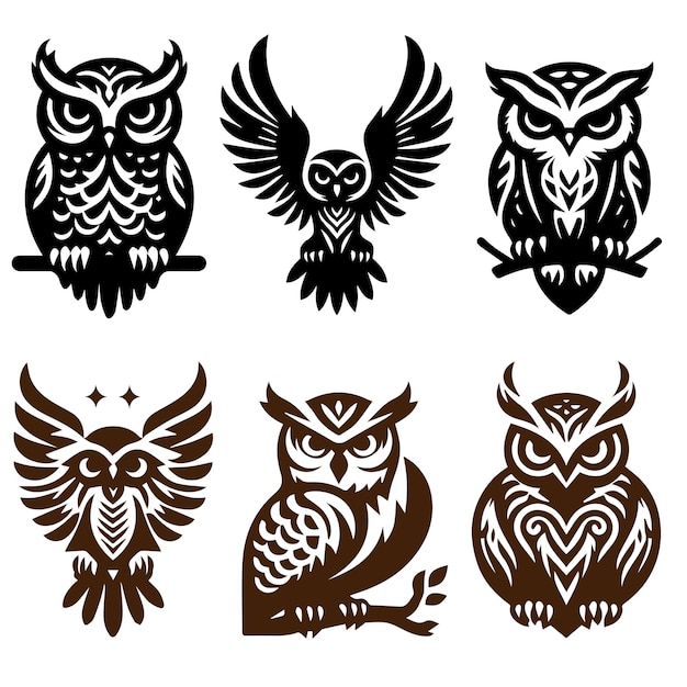 Owl birds 4 set Silhouette illustration vector simple design