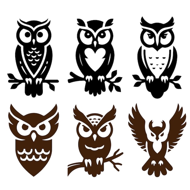 Owl birds 4 set Silhouette illustration vector simple design