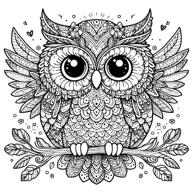 Vector owl coloring page vector carton illustration