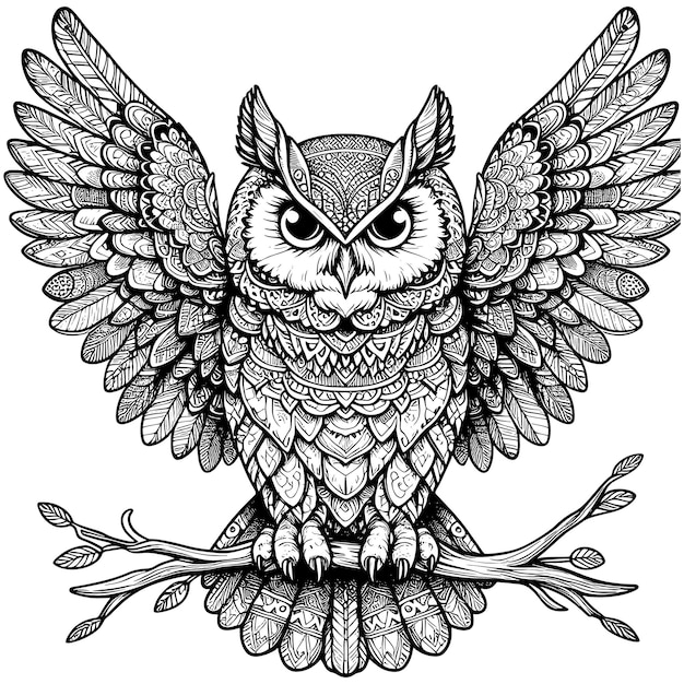 Vector owl coloring page vector carton illustration