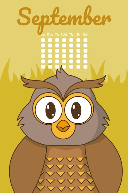 Vector owl cute calendar 