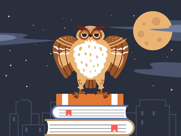 Vector owl cute teacher with book graduation school abstract isolated concept vector flat graphic design