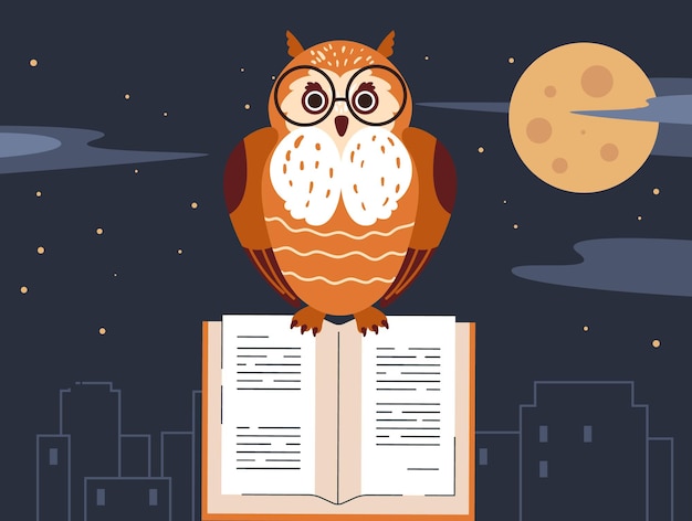 Vector owl cute teacher with book graduation school abstract isolated concept vector flat graphic design