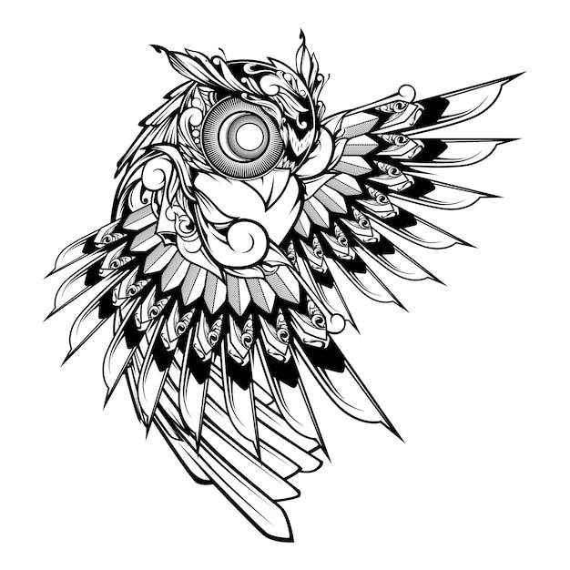 Owl doodle ornament illustration, tattoo and tshirt design