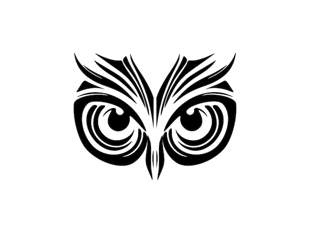 Owl face tattoo in bold black and white with intricate Polynesian designs