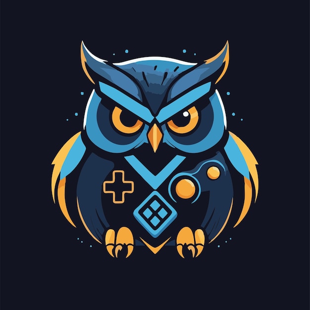 owl gaming logo with blue ornaments