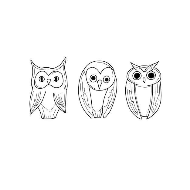 owl handrawn doodle illustrations vector set