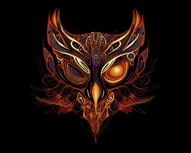 Owl head on black background Vector illustration