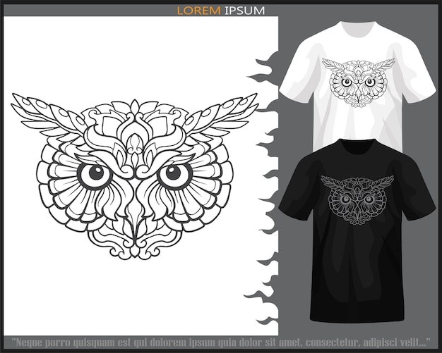 Owl head mandala arts isolated on black and white t shirt