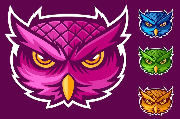 owl head mascot logo three color set