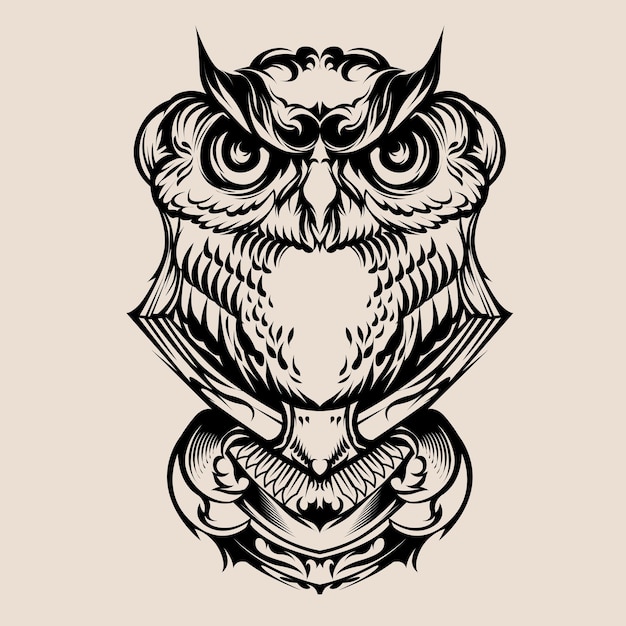 Vector owl head vintage illustration