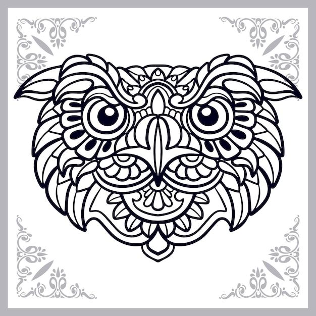 Owl head zentangle arts isolated on white background