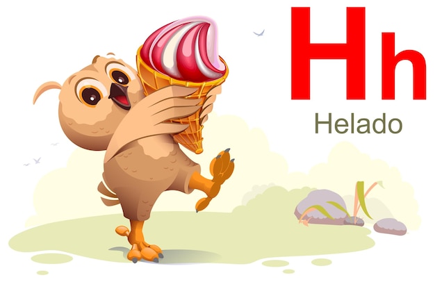 Owl hold ice cream cone Learn Spanish helado ice cream translation