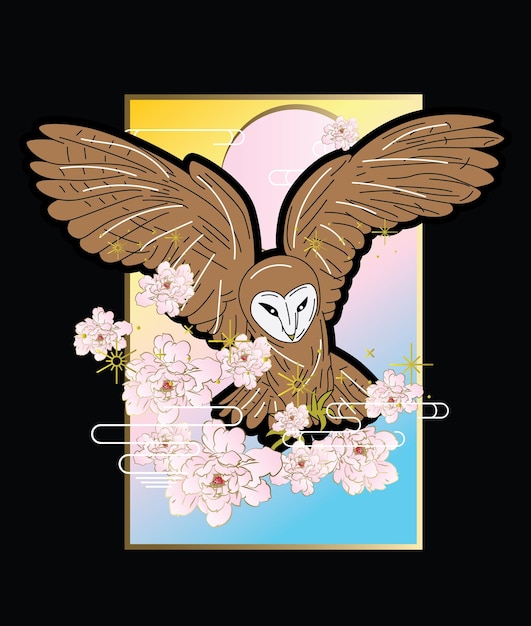 owl illustration with japanese style for kaijune event