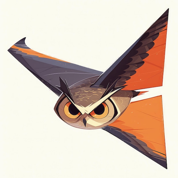 An owl is gliding on a hang glider cartoon style