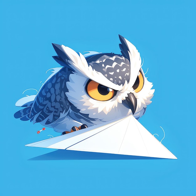 An owl is gliding on a hang glider cartoon style