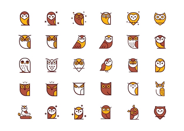 Owl linear illustration vector set