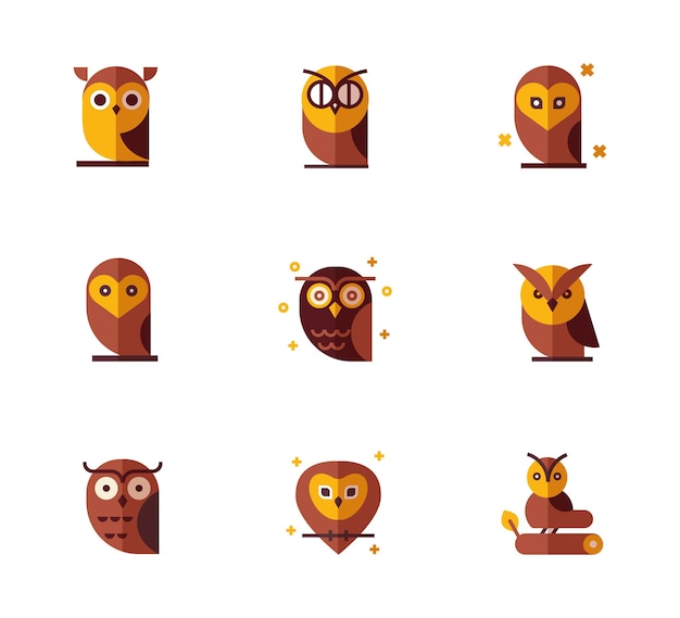 Owl linear illustration vector set