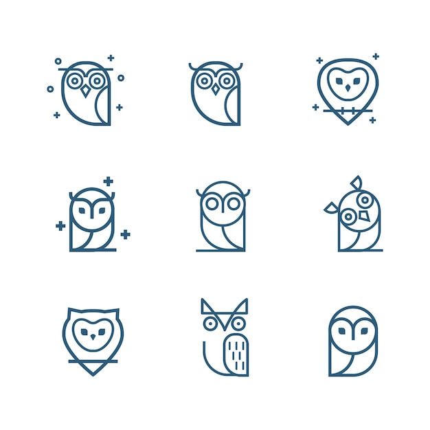 Owl linear illustration vector set