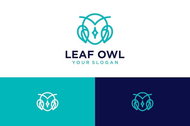 owl logo design with line art and leaves