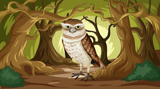 Owl in a Mystical Forest Scene