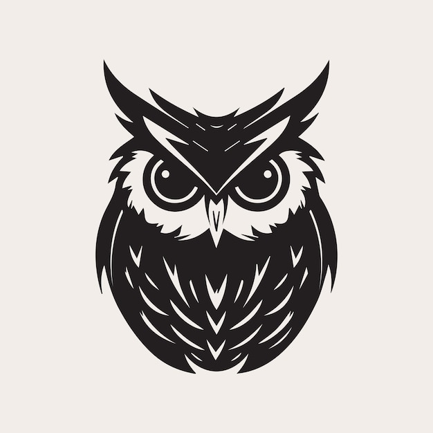 Owl one color vector logo emblem icon for company branding Tattoo art style