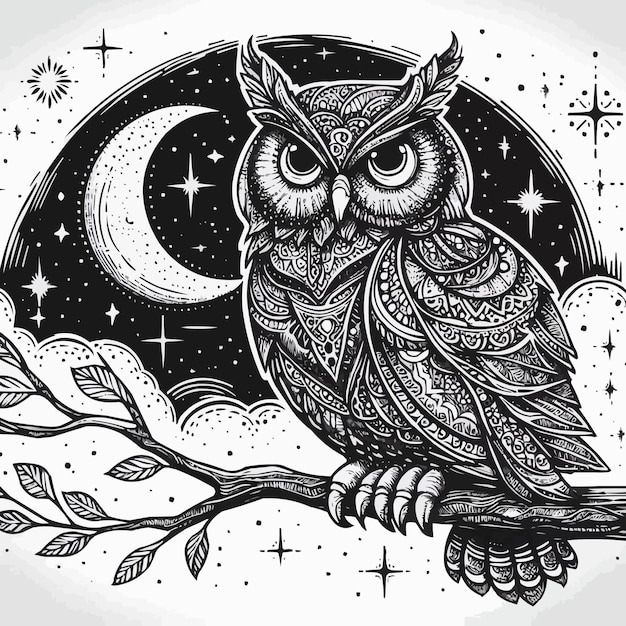 Vector owl outline draw