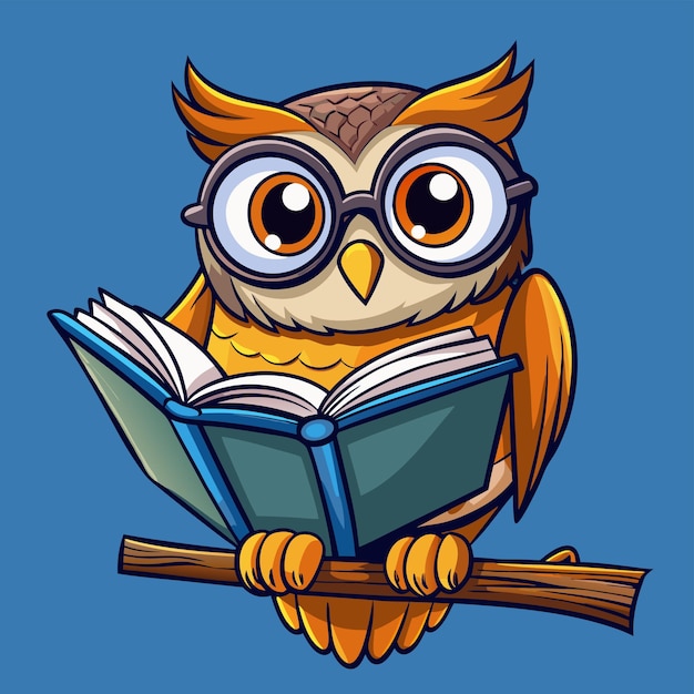 Vector an owl reading a book with a book titled owl reading