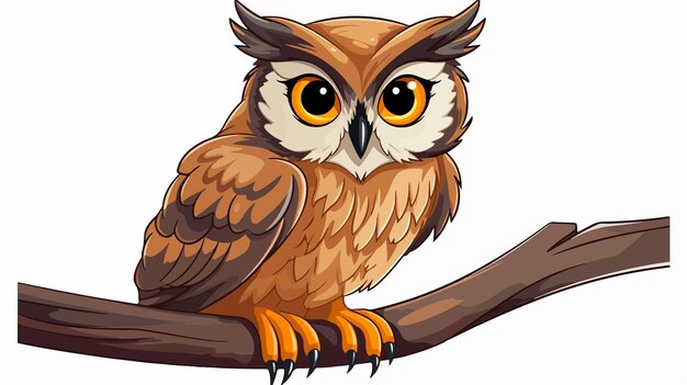 an owl sits on a branch with yellow eyes