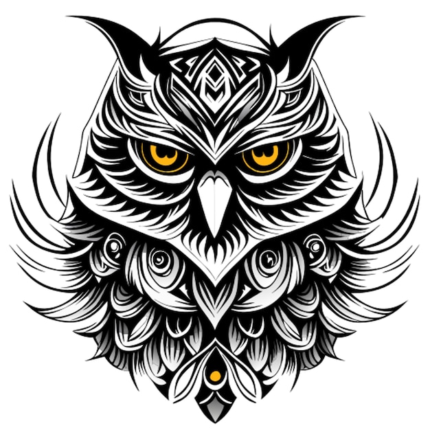 owl tattoo black and white vector illustration