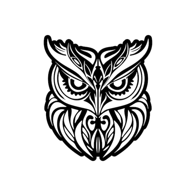 Owl tattoo in black and white with Polynesian designs